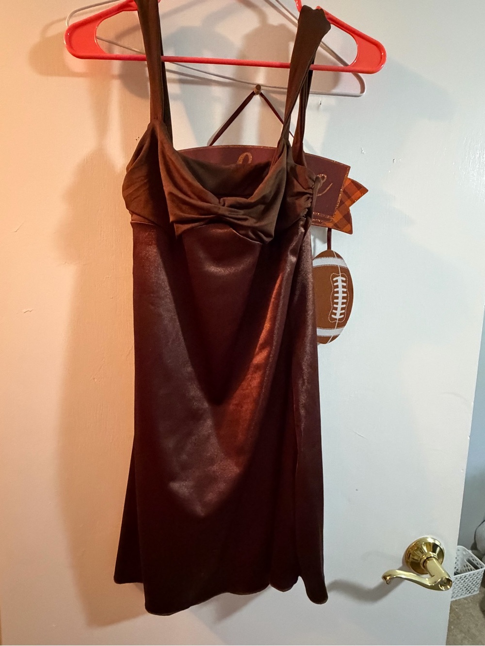Amazon Brown Satin Cowl Neck Mini Dress